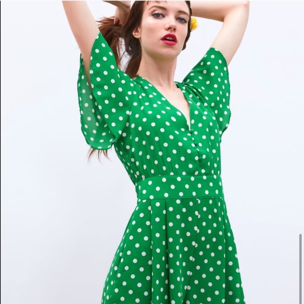 ZARA • Green polka dot romper